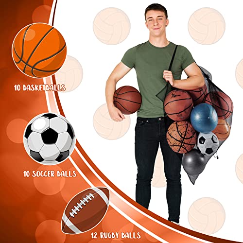 Woanger 3 Pcs Thickened Extra Large Sports Ball Bag Mesh Soccer Net Ball Bag Drawstring Bags Team Work for Holding Basketball, Volleyball, Baseball with Shoulder Strap, 35.4 x 27.5 Inch - color: Black