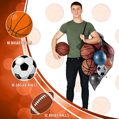 Woanger 3 Pcs Thickened Extra Large Sports Ball Bag Mesh Soccer Net Ball Bag Drawstring Bags Team Work for Holding Basketball, Volleyball, Baseball with Shoulder Strap, 35.4 x 27.5 Inch - color: Black