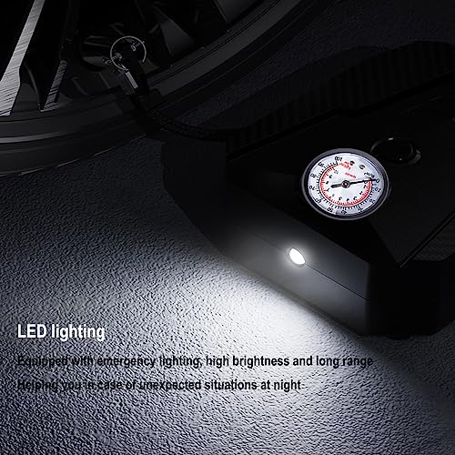 Tire Inflator Portable Car Air Compressor,12V Electric Car Air Pump with Analog Display 100 psi Dial Gauge Inflator with Adaptors for Bicycles, Trucks, Balls,Cars