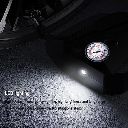 Tire Inflator Portable Car Air Compressor,12V Electric Car Air Pump with Analog Display 100 psi Dial Gauge Inflator with Adaptors for Bicycles, Trucks, Balls,Cars