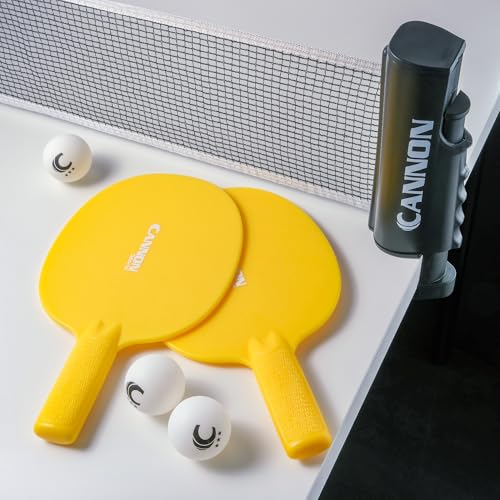 Cannon Sports Table Tennis Set – 2 Unbreakable Paddles, 6 3-Star Balls, Retractable Net & Carry Bag – Clamp-On Portable Ping Pong Net Fits Tables up to 2 Inch Thick, Extends to 6 Feet - color: Yellow