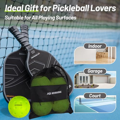 Silent Pickleball Balls - Quiet Practice for Indoor & Outdoor | Pro Foam, 40 Holes | Real Feel Like Traditional Pickleballs | USAPA Standard Bounce | 4-Pack + Bonus Mesh Bag - color: Green