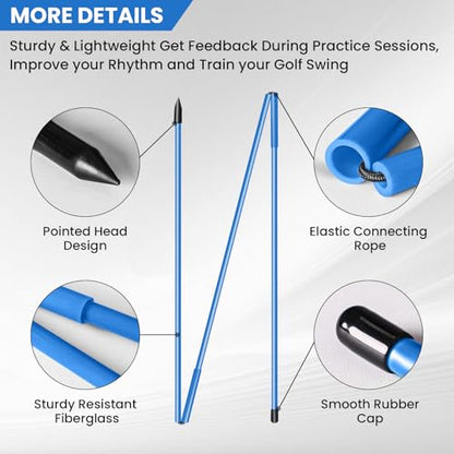 FINGER TEN Golf Alignment Sticks Rods Swing Trainer Tools 43 Inch 2 Or 3 Pack, Fits in Golf Bag Tour Stickers Practice Training Aid - color: 2 Pack Navy