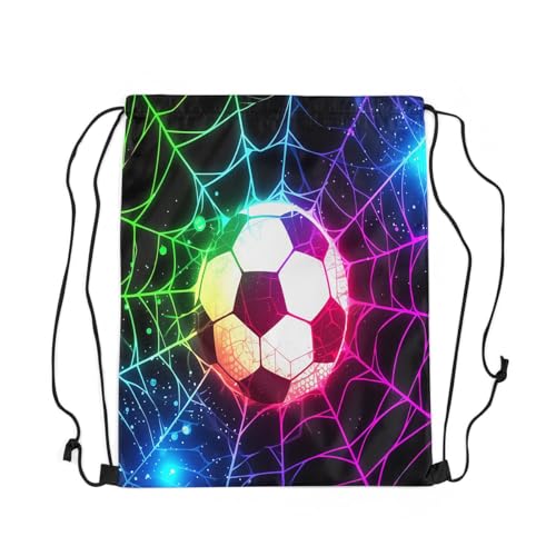 Castle Fairy Football Drawstring Backpack,American Sports Game Drawstring Bag,Colorful Neon Spider Web Adjustable Draw String Bag,Lightweight - color: Black Green Purple