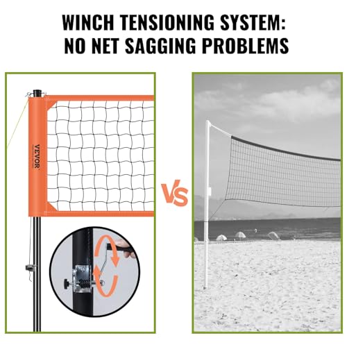 VEVOR Outdoor Portable Volleyball Net System, Adjustable Height Aluminum Poles, Professional Set with PVC Volleyball, Pump, Carrying Bag, Heavy Duty Net for Backyard, Beach, Lawn