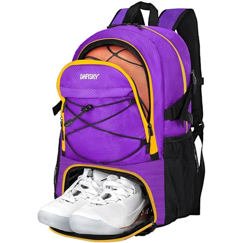 DAFISKY Basketball Backpack, Basketball Bag with Ball Holder Shoes Compartment, Sports Equipment Bag for Soccer Ball, Volleyball