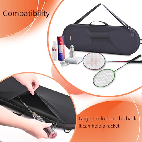 RLSOCO Portable Badminton Racket Case, Single Shoulder Racket Bag for 2 Yonex/Kawasaki/Champion/Senston Racquet and balls | Compact Design with YKK Zipper & Scratch Protection (Case Only)
