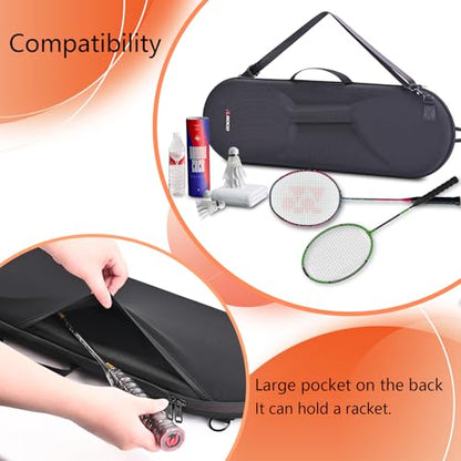 RLSOCO Portable Badminton Racket Case, Single Shoulder Racket Bag for 2 Yonex/Kawasaki/Champion/Senston Racquet and balls | Compact Design with YKK Zipper & Scratch Protection (Case Only)
