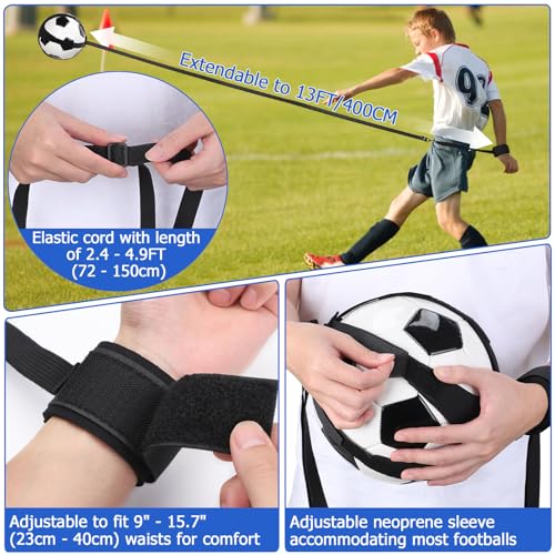 TOBWOLF Wrist Belt Solo Soccer Kick Trainer, Adjustable Handle Soccer Ball Trainers with String Fits Ball Size 3, 4, 5, Football Juggling Throwing Trainer for Adult/Youth to Enhance Ball Control Skill