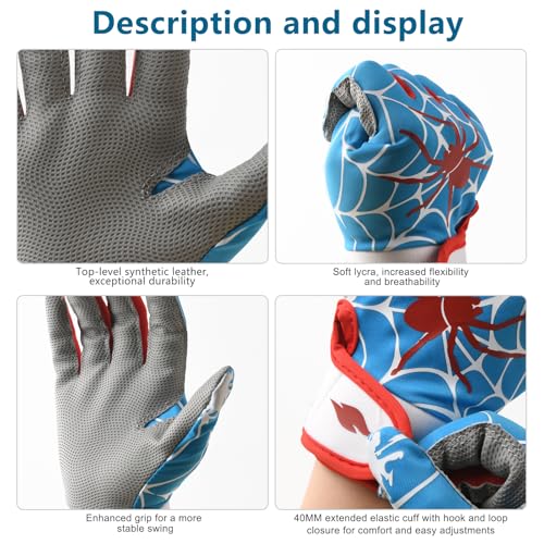 Youth Baseball & Softball Batting Gloves for Kids with Super Grip Fit - color: Spider Blue, size: Youth XS/S(5.5in-6in)