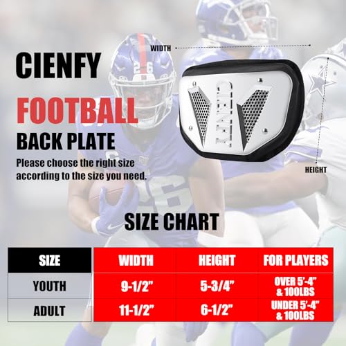 Cienfy Football Back Plate for High-Impact Protection, Universal Football Backplate for Shoulder Pads, for Youth and Adult - size: Youth, style: Silver