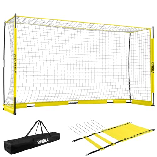 RINREA Portable Soccer Goal, Collapsible Soccer Goal Net Metal Base, Quick Setup Soccer Training Equipment with 1 Carry Bag, 1 Agility Ladder, 4 Ground Nails - color: 14×7ft Yellow