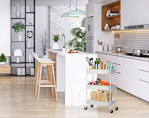 CAXXA 3-Tier Rolling Metal Storage Organizer - Mobile Utility Cart Kitchen Cart with Caster Wheels, White - color: White