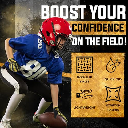 HANDLANDY Youth Football Gloves for Boys Girls, Sticky Wide Receiver Gloves for Kids, Junior Flag Football Gloves
