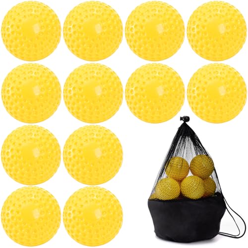 Tebery 12 Pack Dimpled Baseballs, 9-Inch Pitching Machine Baseballs for Hand-Eye Coordination, Hitting and Fielding Practice - color: Yellow