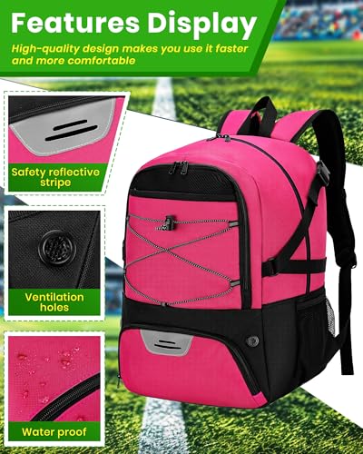 Hsmihair Basketball Backpack Large Sports Bag for Men&Youth,Gym Bag with Separate Ball & Shoes Compartment,Travel Bag for Basketball,Soccer,Volleyball - color: Deep Pink