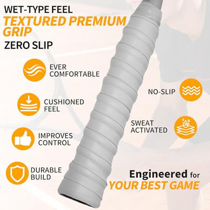 2 Pcs Tennis Racket Grip Tape, Dry Tennis Overgrip Tape, Anti-Slip Absorbent Grip, Racket Overgrip Tape - color: Gray, size: Textured-43.3"x1"x0.03"