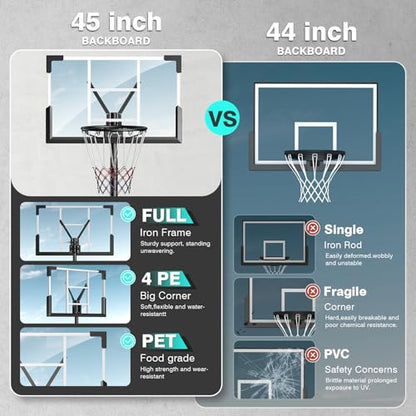 Basketball Hoop Outdoor, 10FT Height Adjustable 45 Inch Shatterproof Backboard Portable Basketball Hoops Goals System with 2 Wheels for Backyard/Driveway/Indoor/Court - style: 01 Black