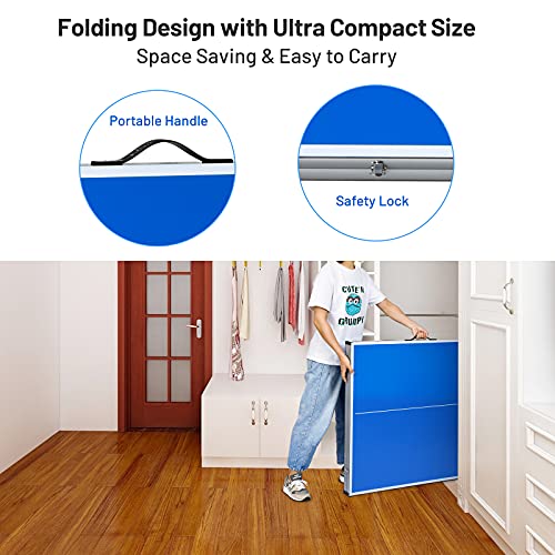 GYMAX Folding Table Tennis Table Set, Complete Ping Pong Table Combo with Removable Net, 2 Paddles & 3 Balls, Potable Table Tennis Kit for Family Kids Game