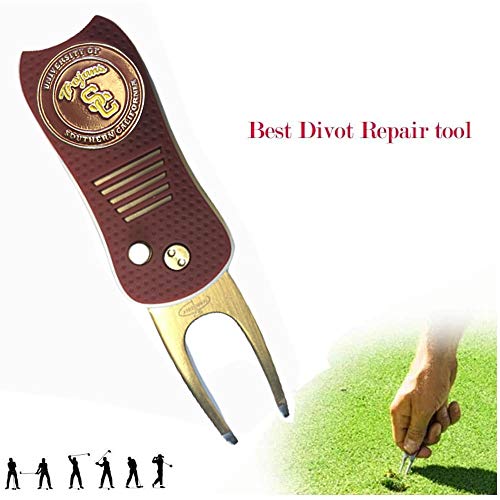 Switchblade Divot Repair Tool with Logo Printed Removable Magnetic Ball Marker-Best Divot Fixer - style: Southern California Trojons