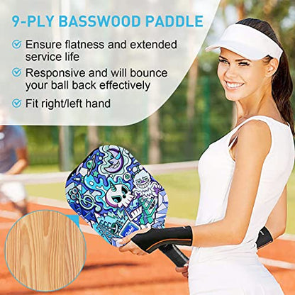 Pickleball Paddles Set of 4 for Beginners Men Women Adults - color: ‎Ornate Skull Pattern