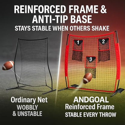 Football Throwing Net ： Quarterback Target for Passing Accuracy Training - Quick Setup Practice Net with Stable Frame & Carry Bag for Backyard or Field Use - size: 6X6FT