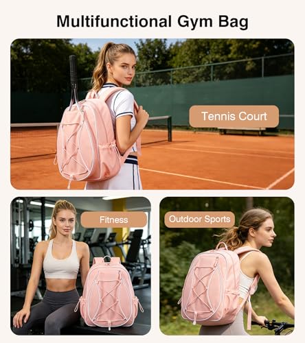 Marvolia Tennis Bags for Women Men, Tennis Backpack Holds 2 Rackets with Ventilated Shoe Compartment & Wet Pocket, Tennis Racket Bag Backpack for Pickleball Tennis Badminton - color: Pink