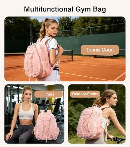 Marvolia Tennis Bags for Women Men, Tennis Backpack Holds 2 Rackets with Ventilated Shoe Compartment & Wet Pocket, Tennis Racket Bag Backpack for Pickleball Tennis Badminton - color: Pink