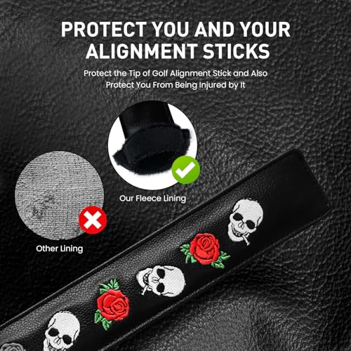 FINGER TEN Golf Alignment Stick Cover Headcover Rods Holder Case Leather 14''× 2'' in USA Black White Green Hold At Least 2 Sticks - color: Rose