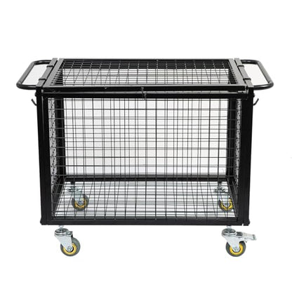Metal Basketball Rolling Cart Sports Equipment Storage Wheel Basket Matte Black Athletic Lockable Cage with Raised Handle Gym Home Garage School Court Field Football Soccer Ball Volleyball Bat