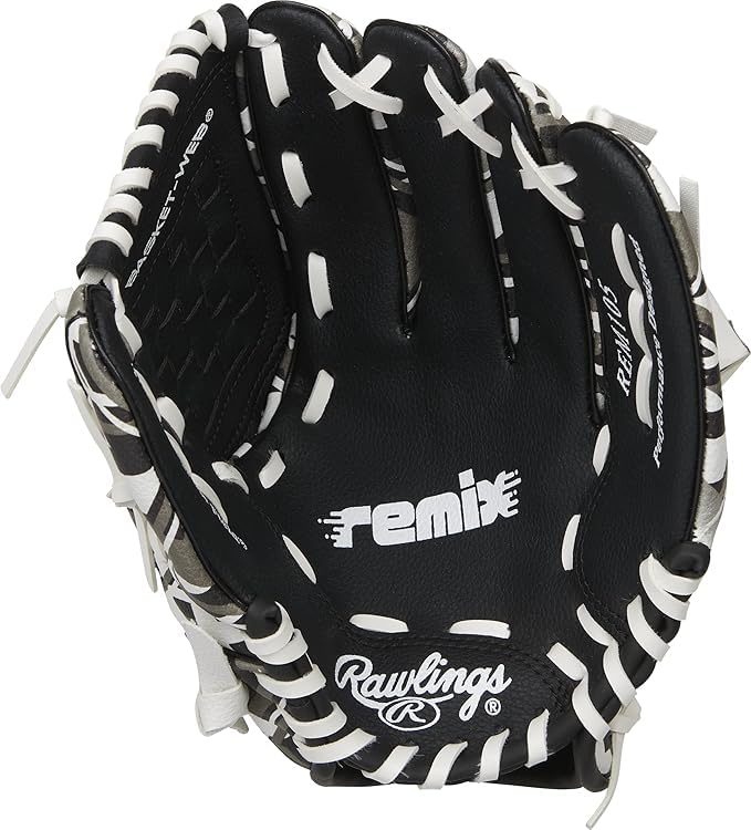Rawlings | Remix T-Ball & Youth Baseball/Softball Glove | Sizes 9" - 10.5" - color: Black, size: 10.5" | Ages 7-9