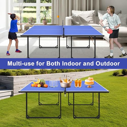 4.5/6ft/9ft Mid-Size Portable Ping Pong Tables Set, Foldable Table Tennis Table with Net,2 Paddles & 3 Balls, Multi-Use Free Standing Ping Pong Table for Indoor/Outdoor