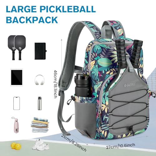 G4Free Pickleball Bag, Pickleball Backpack for Women and Men, Padel Bag Fits 2 to 4 Paddles, Gifts for Pickleball Lovers - color: Blue Leaf