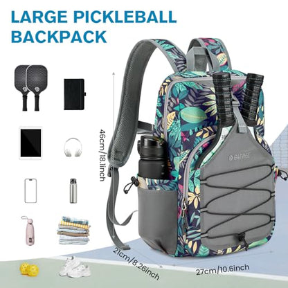 G4Free Pickleball Bag, Pickleball Backpack for Women and Men, Padel Bag Fits 2 to 4 Paddles, Gifts for Pickleball Lovers - color: Blue Leaf