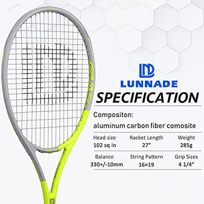 Adults Tennis Racket 2 Pack, Durable 27 Inch Coupled Tennis Racquet Light-Weight, Pre-Strung and Regrip, Suitable for Beginners to Intermediate Players - color: Yellow+Gray