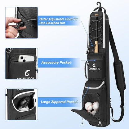 GOBUROS Baseball Bat Bag for 3-4 Baseball Bats, Bat Bag with Fence Hook and Adjustable Shoulder Strap, Suit for Baseball, Softball, T-ball Bat