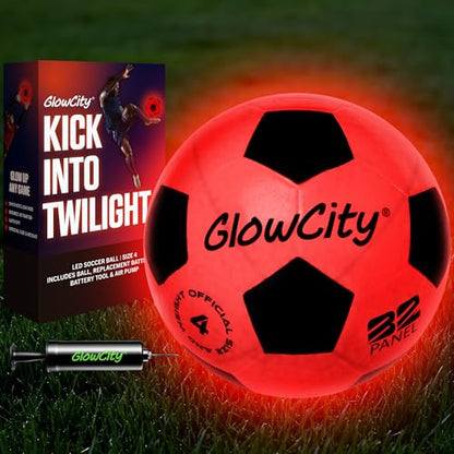 GlowCity Glow in The Dark Soccer Ball - Sizes 3, 4, 5 for Kids, Teens & Adults - Light Up Soccer Ball with 2 LED Lights - Sports Birthday Gifts Ideas for Boys & Teenagers Ages 6 7 8 9 10 11 12 13 14
