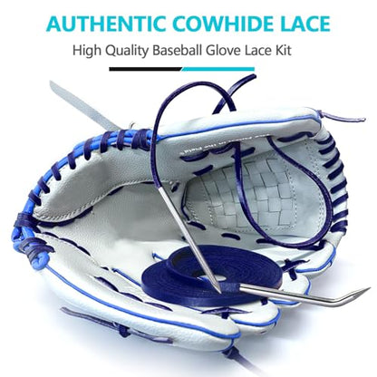 Baseball Glove Lace, Mitt Lace Repair Kit Softball 2 Leather Laces and 2 Lacing Needles for Catcher's Glove - color: Dark Blue