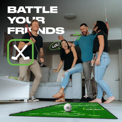 BACK 2 BASICS Golf Portable Putting Green Indoor Golf Putting Mat 10ft, Alignment Aid Trainer for Practice Indoor and Outdoor, Home or Office Compact Roll Target Gate Precision Control Tool