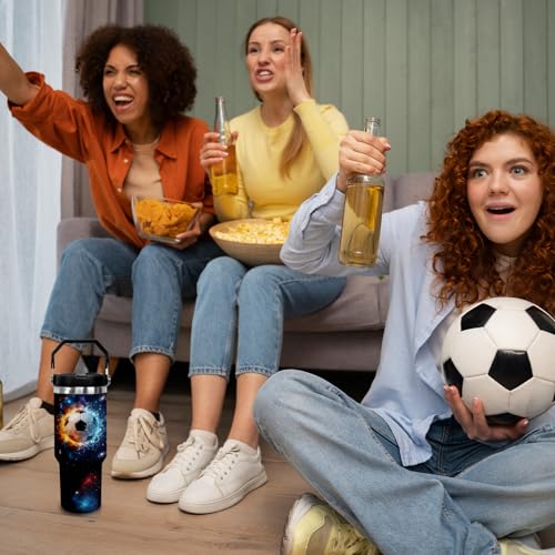 30 oz Tumbler with Handle Flip Straw Leak Proof - Soccer Cup 30oz Tumbler Travel Coffee Mug with Handle - Birthday Gifts for Women Men Soccer Lovers Fans 30 Ounce Stainless Steel Cup - color: Soccer Gifts