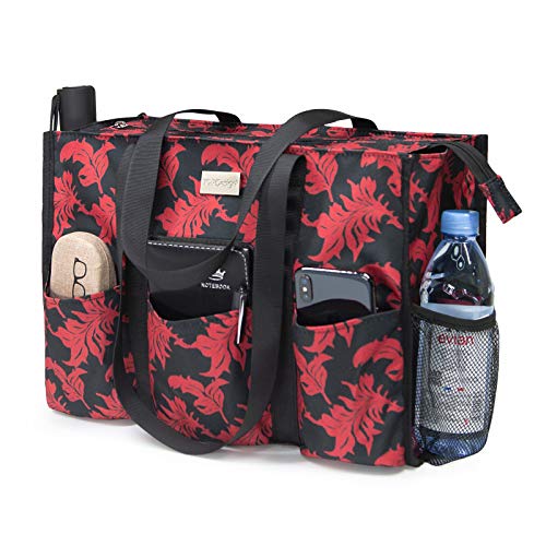 TOPDesign Utility Water Resistant Tote Bag with 13 Pockets, Top Zipper Closure & Thick Bottom Support, for Working Women - color: Baroque, size: Large