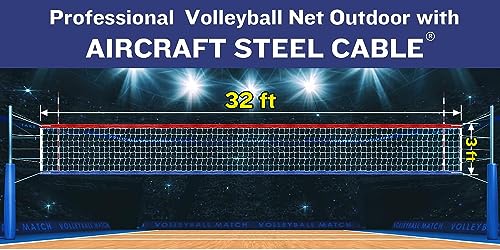 Professional Volleyball Net Outdoor Heavy Duty with Aircraft Steel Cable, Upgraded Weather Resistance, Tear-Resistant Frame, 32x3FT Portable Volleyball Net for Indoor Outdoor Sports