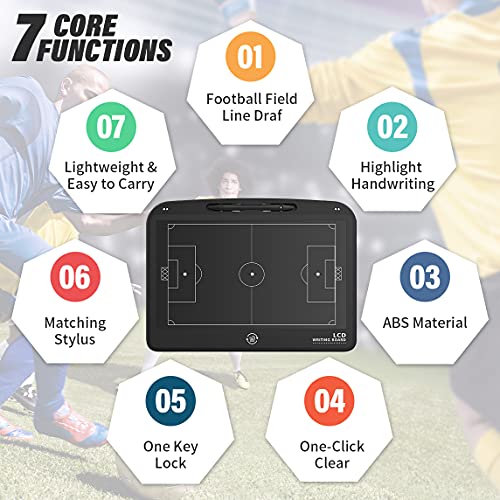 13.5'' Electronic Football Tactical Board, Basketball Coaching LCD Soccer Strategy Board With Stylus Pen, Marker Training Writing Tablet Coach Gifts - color: Football Black