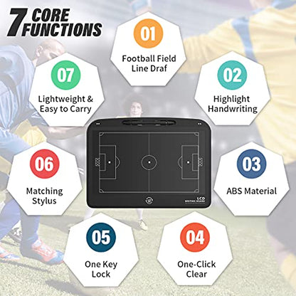 13.5'' Electronic Football Tactical Board, Basketball Coaching LCD Soccer Strategy Board With Stylus Pen, Marker Training Writing Tablet Coach Gifts - color: Football Black