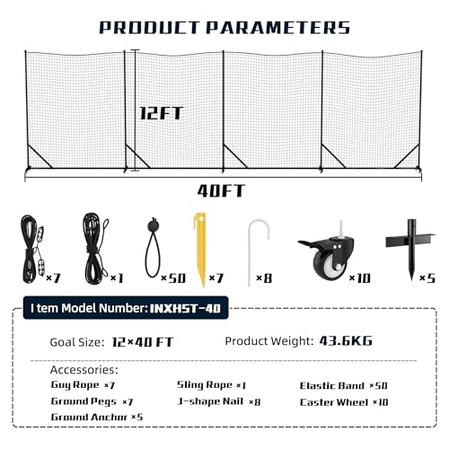 MR Ball Stop Net System, Movable Heavy Duty Backstop Net, 2 in 1 Multi-Sport Stop Netting, Ball Barrier Sports Practice Barrier Net for Professional, College and Grade School Training - size: 40 Ft