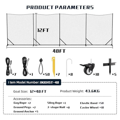 MR Ball Stop Net System, Movable Heavy Duty Backstop Net, 2 in 1 Multi-Sport Stop Netting, Ball Barrier Sports Practice Barrier Net for Professional, College and Grade School Training - size: 40 Ft