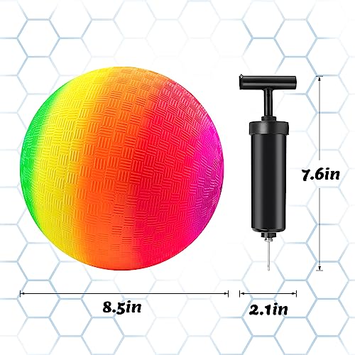 Mic Playground Balls Kickballs 8.5 Inch, Rainbow Playground Ball Set for Kids and Adults, Kick Balls for Indoor & Outdoor Schoolyard Games with Hand Pump(4 Pack, Bulk Available)