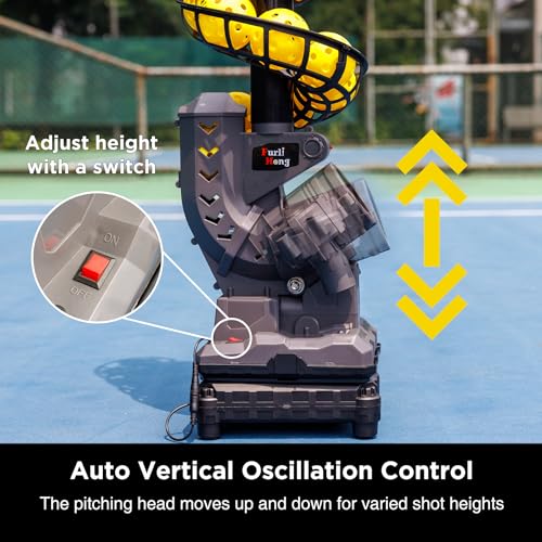 Furlihong 3806PBH Pickleball Machine with Oscillating Base, Adjustable Speed, Auto Swing Launch Port, Battery/AC Powered, Suitable for All Skill Levels
