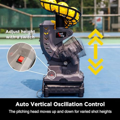 Furlihong 3806PBH Pickleball Machine with Oscillating Base, Adjustable Speed, Auto Swing Launch Port, Battery/AC Powered, Suitable for All Skill Levels