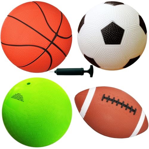 AppleRound 4-Pack Sports Balls for Toddlers & Kids with Pump – 5-Inch Soccer Ball, Basketball, Playground Ball & 6.5-Inch Football – Soft Small Balls for Indoor/Outdoor Play (Ages 2-7) - color: White Soccer Ball Set, size: 5 Inch